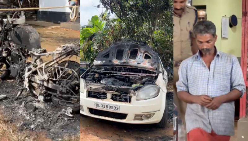 Man arrested For Setting parked Car and bike On Fire in wayanad vkv