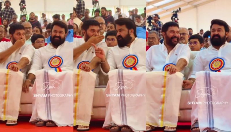 mohanlal mischief with mammootty video goes viral nrn 