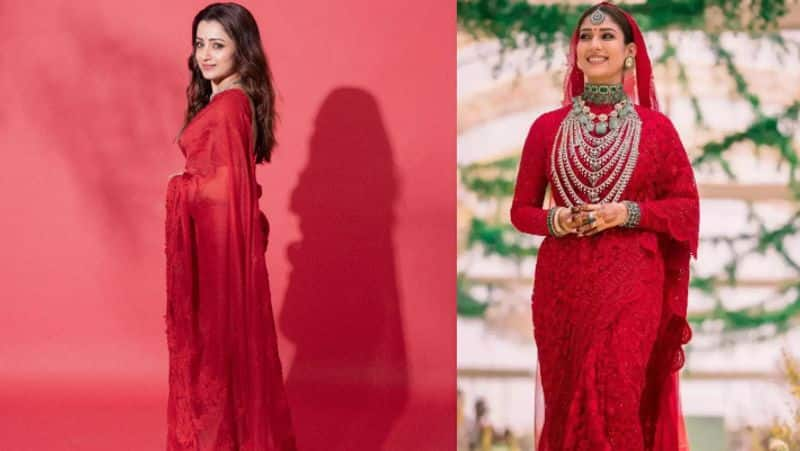 Trisha wear red saree and Diamond jewels for Leo success meet photos viral