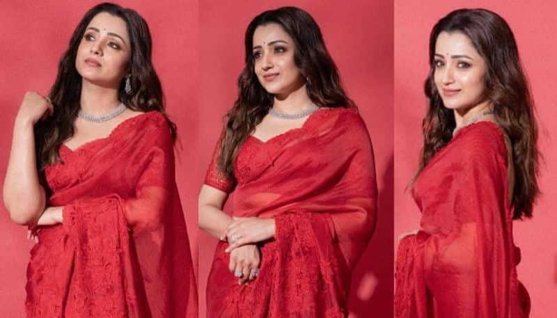 Trisha Krishnan looks beautiful in red Saree NSK