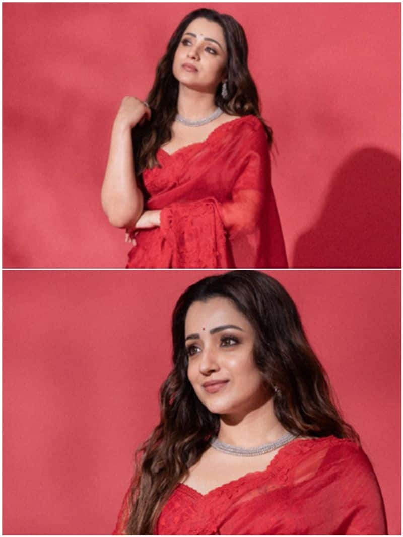 Leo actress Trisha Krishnan stuns in red saree at film's success meet SHG 