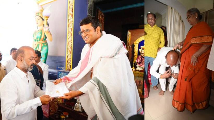 అమ్మవారిని పూజించి... అమ్మ ఆశిస్సులు పొంది..: నామినేషన్ వేసేందుకు బయలుదేరిన బండి సంజయ్ (వీడియో)