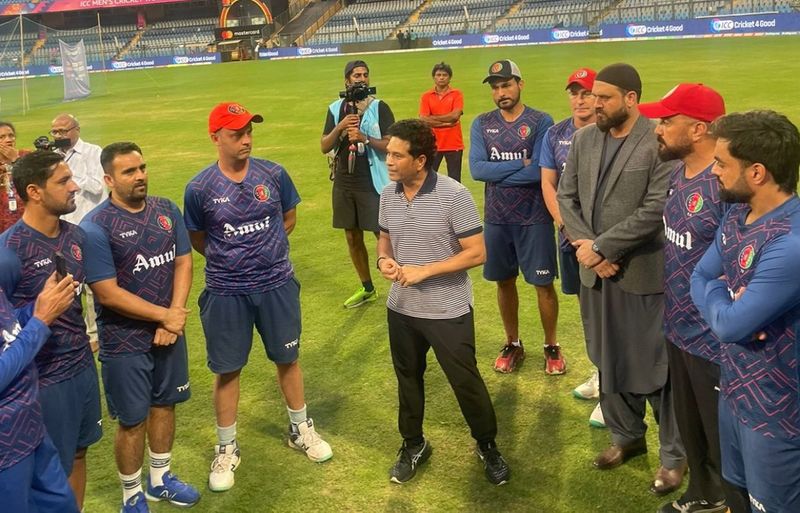 odi world cup 2023 A legendary visit Sachin Tendulkar meets Afghanistan team; Rashid Khan calls moment 'special' WATCH snt