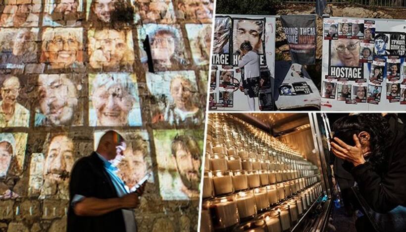 Faces of Israeli hostages projected on Jerusalem walls, candle-light vigil marks 1 month since Hamas attack