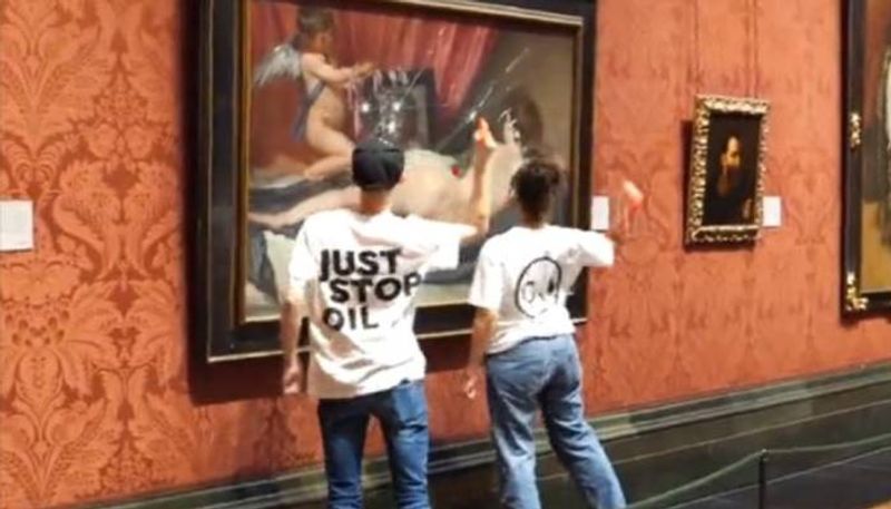 climate activists attack Diego Velazquez oil painting at London National Gallery rlp