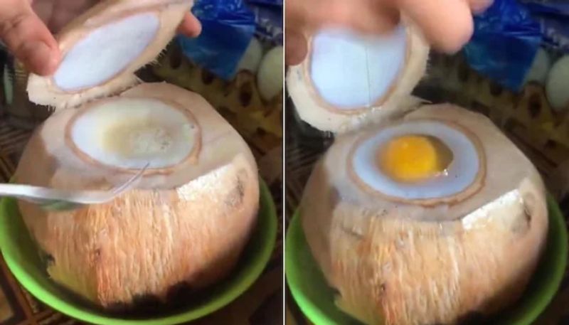 viral video in which a bizarre dish calls coconut preparing