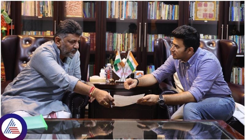 MP Tejasvi Surya pleads to DCM DK Shivakumar not construct tunnel road in Bangalore sat