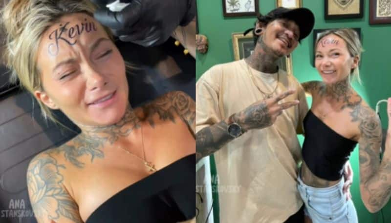 women shares video of tattooing boyfriends name on forehead