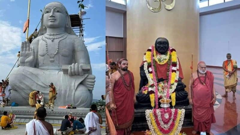 32 feet high Shankaracharya statue unveiled at Hanumagiri, Sringeri chikkamagaluru today rav