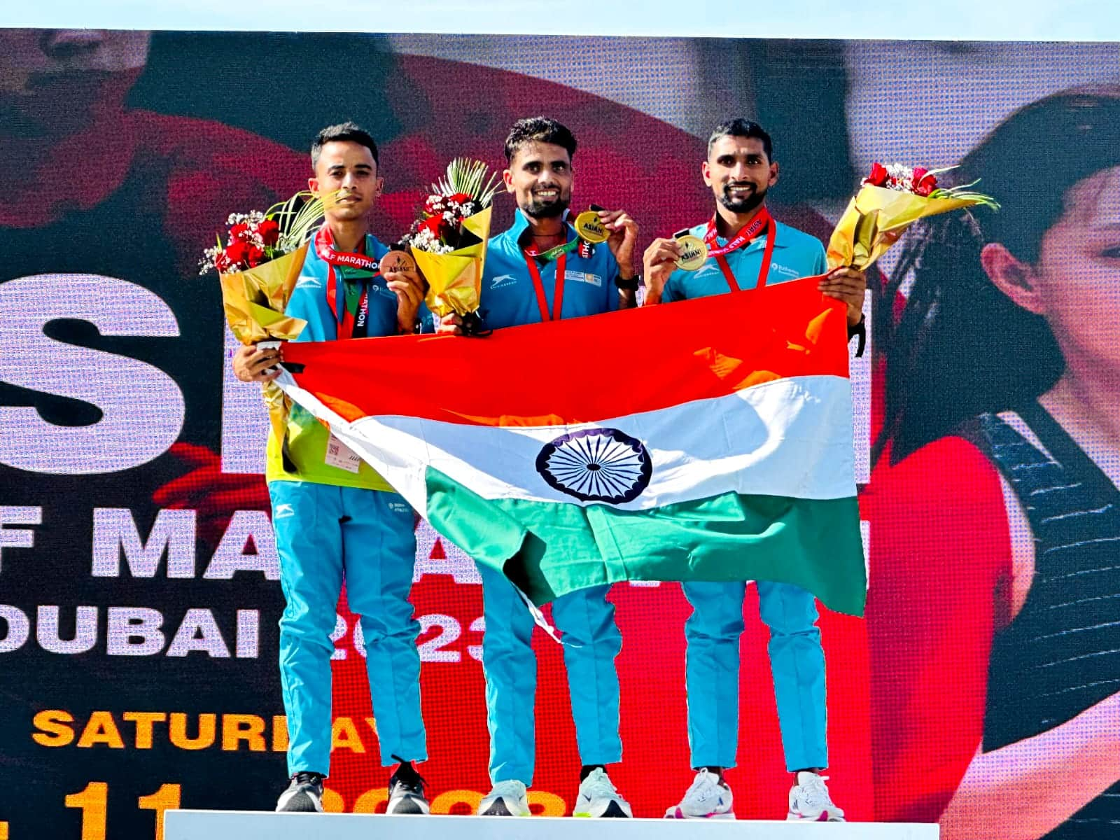 INDIA Mens Team finished 1st in Asian Half marathon championships at Festival City, Dubai  2023 