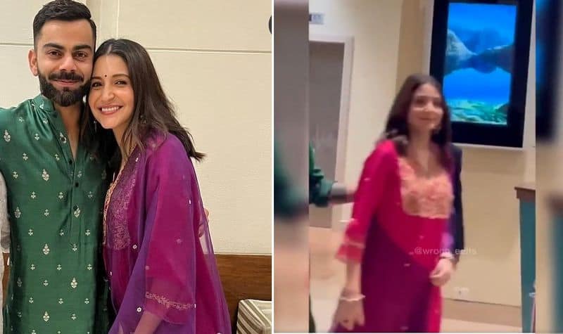 Anushka sharma joined Team India Diwali celebration hide baby bump with duppatta in Bengaluru ckm