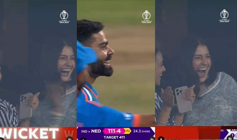 ICC World cup 2023 Anushka Sharma reaction goes viral after virat kohli takes wicket vs Netherland ckm