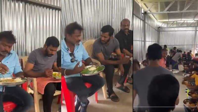 Vishal arrange diwali feast to movie crew during his 34th movie with director Hari in Trichy gan