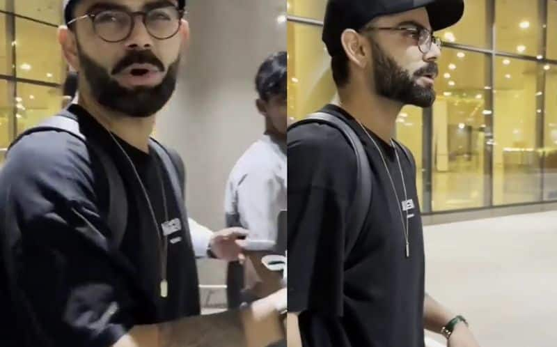 Virat kohli request fans to not take photo near daughter in Mumbai Airport vide goes viral ckm