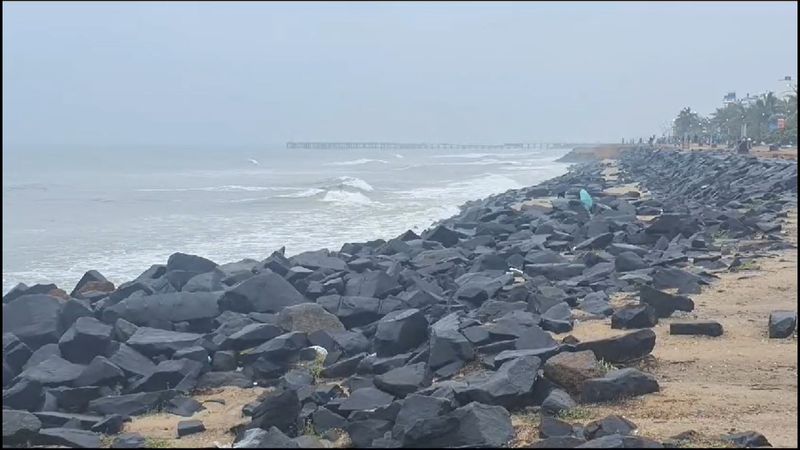 In Puducherry, public bathing in the sea is prohibited due to raging sea waves vel