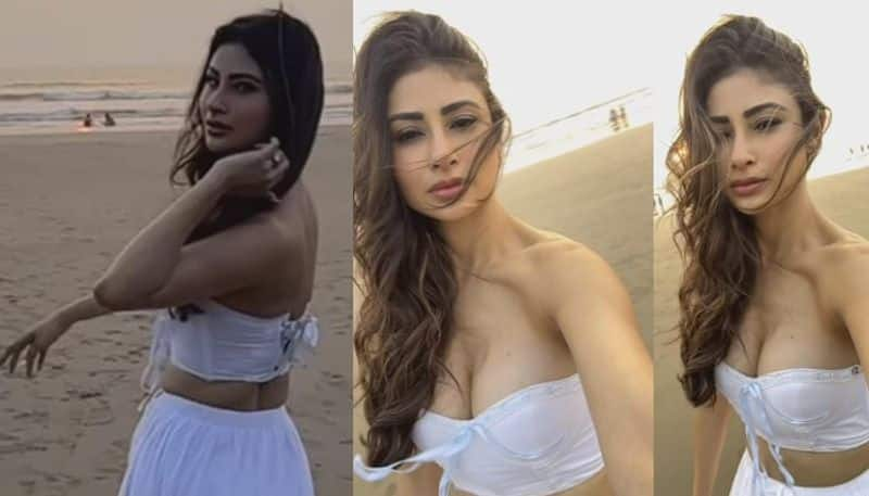 Mouni Roy Glamour show in white lehanga NSK