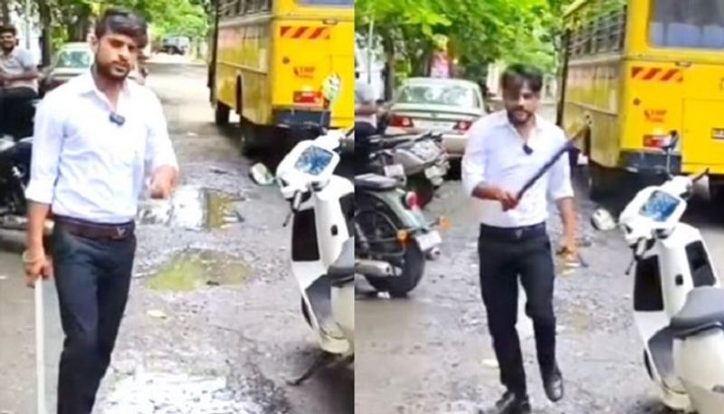 Ola Electric Scooter: Customer vents anger on Ola electric scooter with rod, know why he is upset-sak