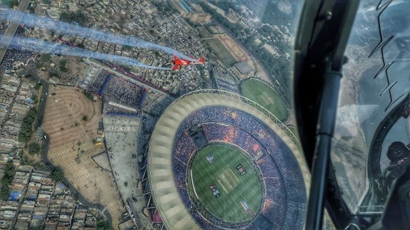 Spectacular View of the Narendra modi stadium from the Suryakiran cockpit World Cup 2023  san