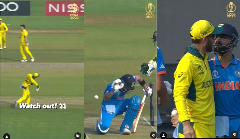 ICC World Cup 2023 Glenn maxwell throw hit virat kohli during India vs Australia final video goes viral ckm 