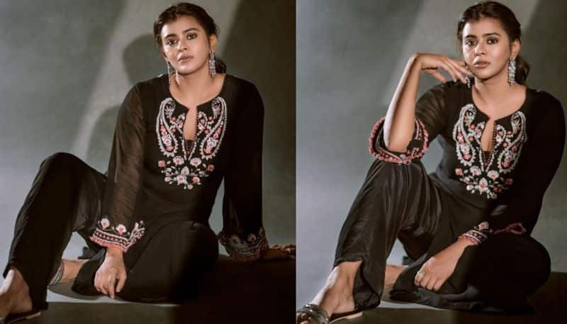 Actress Hebah Patel stunning stills in balck dress NSK