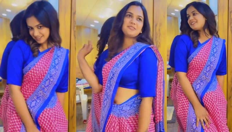 Bigg Boss Telugu FameAriyana Glory looks beautiful in Saree NSK