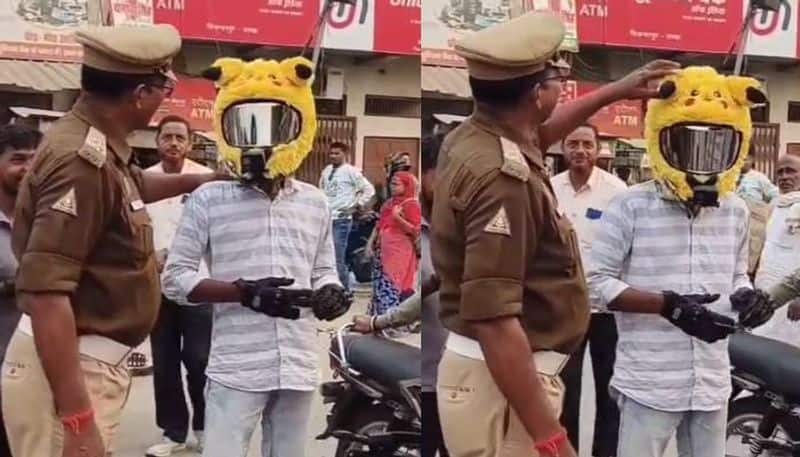 viral video police laughed on mans pickachu themed helmet rlp