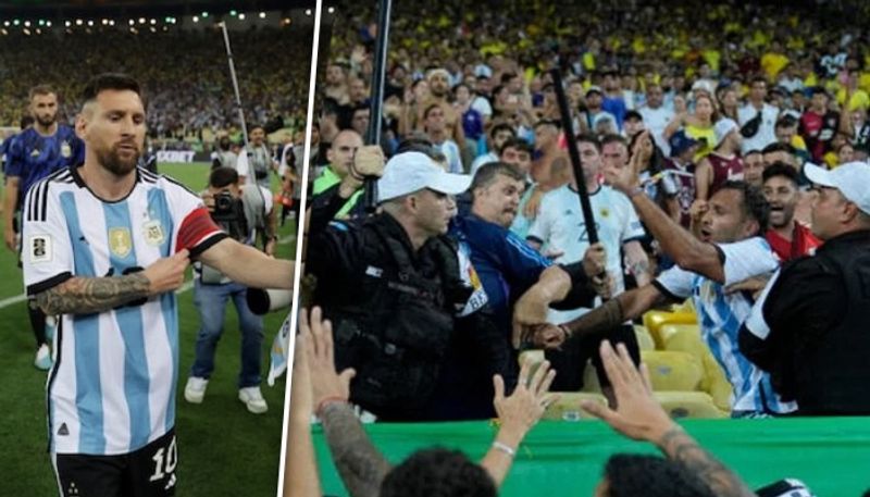 Football Lionel Messi shocked amid by the police and fan violence during the World Cup qualifier against Brazil osf