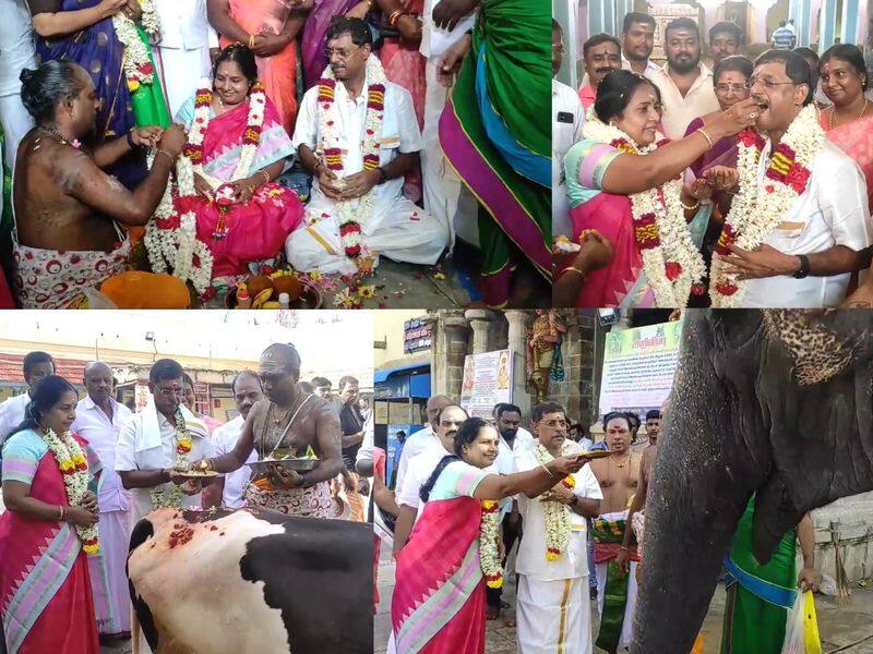 mla vanathi srinivasan did special prayer at amirthakadeswarar temple at thirukadaiyur in mayiladuthurai district vel