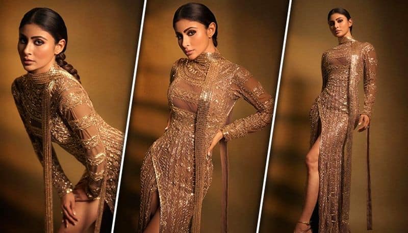 In pictures: Mouni Roy looks glamours in brown shimmery bodycon dress RKK