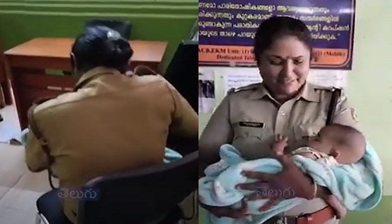 A female police officer showed humanity by nursing the child of a migrant worker in Kerala..ISR