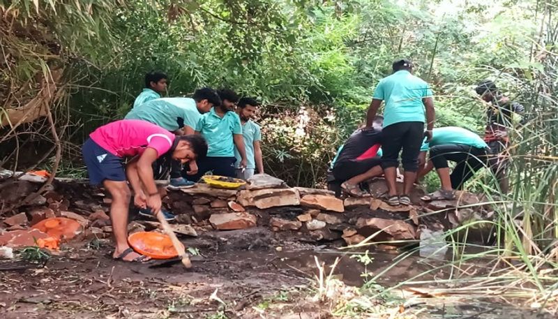 College Students Constructed Check Dam for a Ditch in the Forest in Gadag grg 