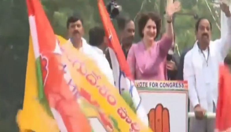 TDP Workers participates in Priyanka Gandhi Road show in Khammam lns