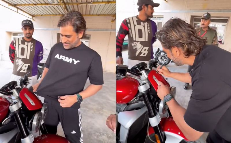 MS Dhoni autograph fan Super bike after wipe out dust video goes viral ckm