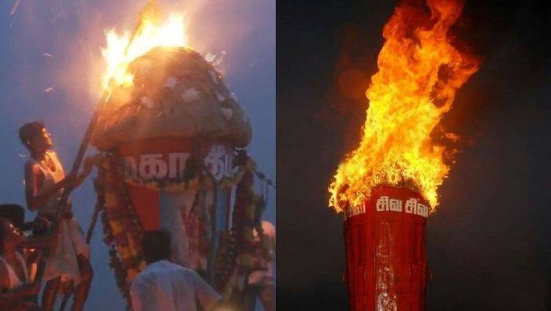 The Maha Deepam was lit at the top of the hill at the Annamalaiyar Temple in Tiruvannamalai-rag