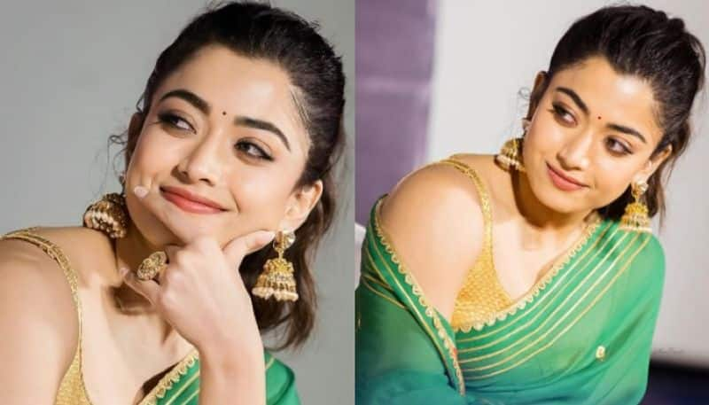 Rashmika Mandanna looks beautiful in green Saree NSK