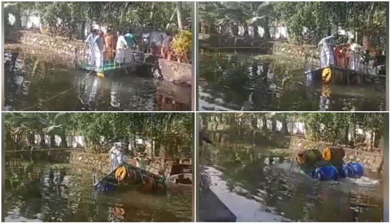 raft capsized just after inauguration Panchayat President and Vice President  fell in water alappuzha SSM