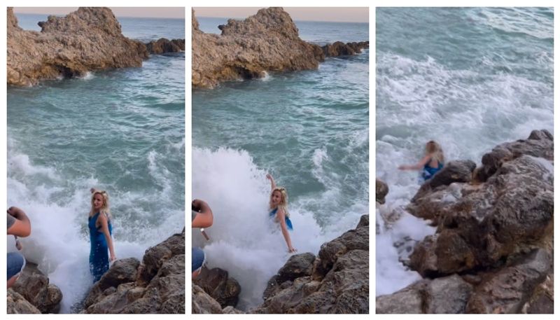 video of a model falling into the sea during a photo shoot has gone viral bkg