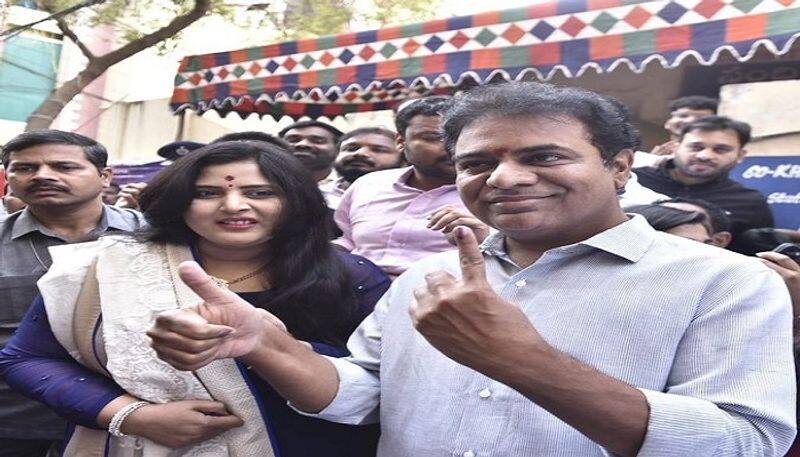  Telangana Minister  Kalvakuntla Taraka Rama Rao cast his Vote in hyderabad lns