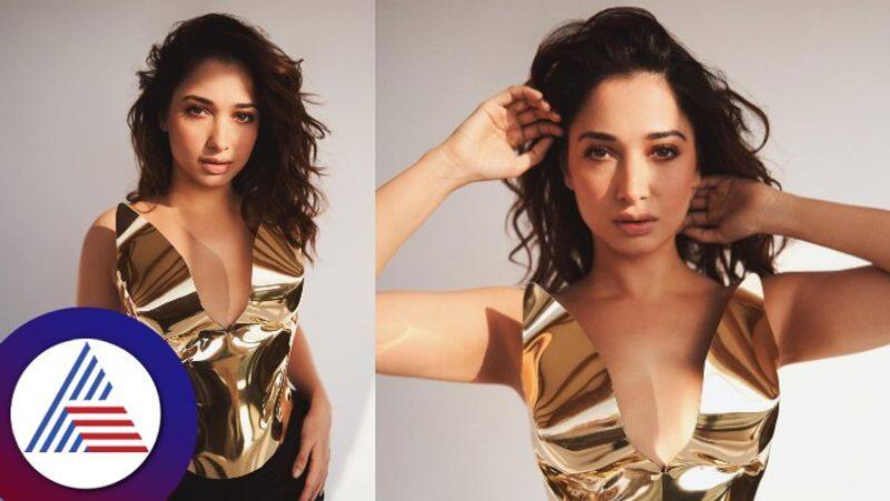 south actress tamannaah bhatia looks stunning in her latest balck and golden outfit instagram pics goes viral gvd