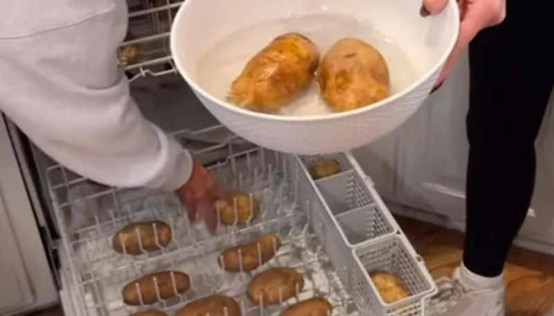 women washing potatoes in dishwasher the video now going viral