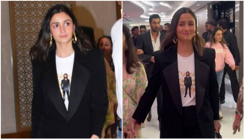 Alia Bhatt wears Ranbir Kapoor’s Animal character t shirt, netizens say 'Copying Deepika Padukone'