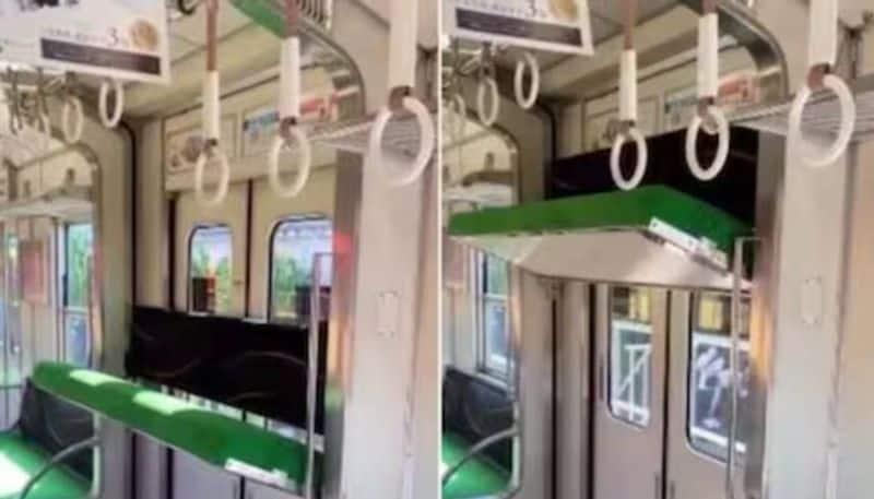 viral video japan train with ceiling seats rlp