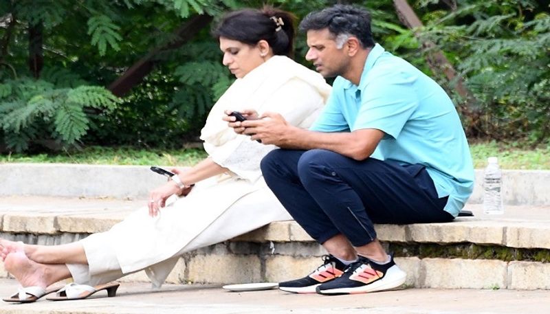 India head coach Rahul Dravid and his wife Vijeta watch Cooch Behar U-16 Trophy match In Mysore san