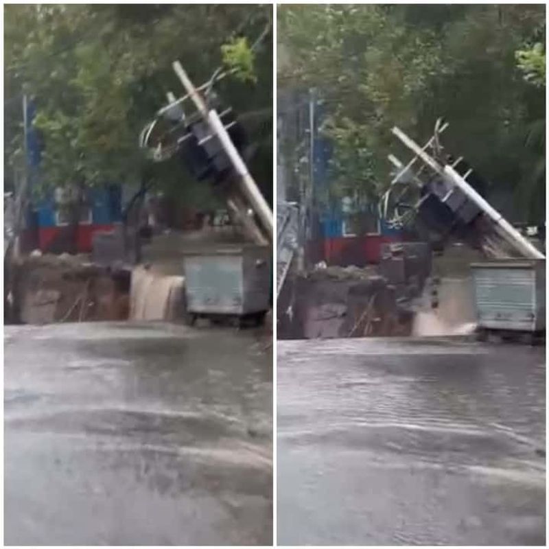 Chennai floods: Transformer collapses near Cathedral Road after road caves in sgb