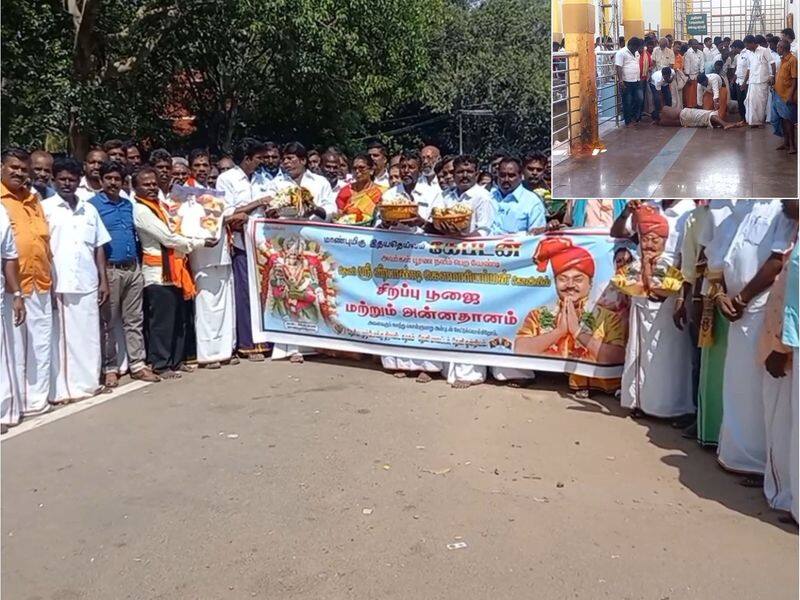 dmdk cadres did special prayer for party president vijayakanth in theni district vel