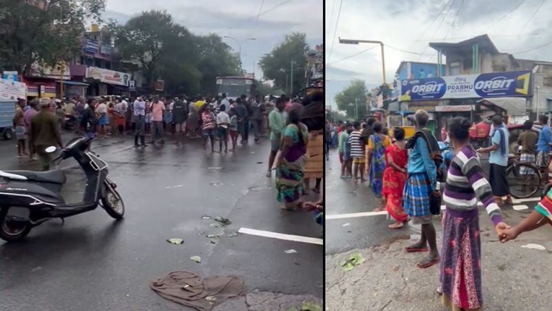 Drainage water entered into houses peoples protest in chennai kasimedu gan