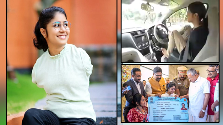 Kerala Women who had no arms received Four wheeler driving licence after 5 years of struggle ckm