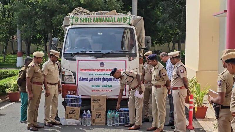 coimbatore police officers send to remedies to michaung cyclone affected people in chennai vel