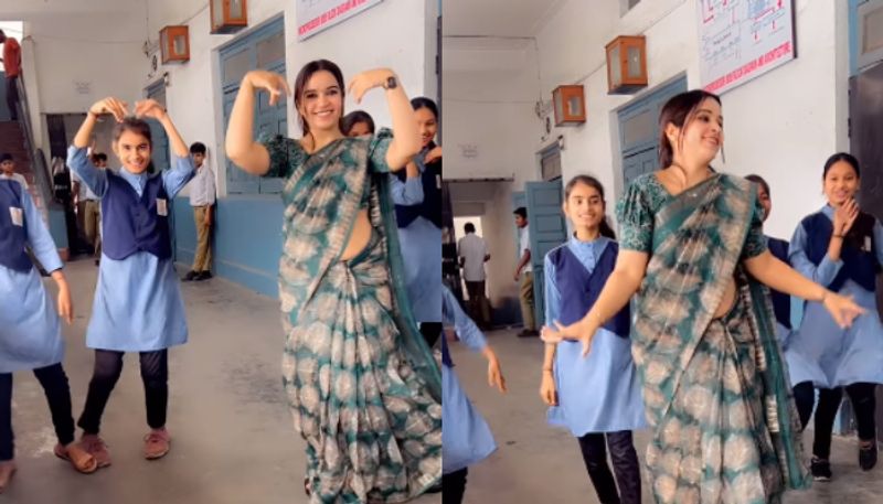 school Teacher joins students to dance to viral song Gulabi Sharara prm 