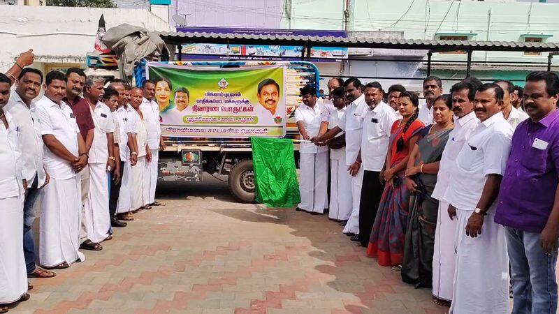 former minister vijayabaskar send 1.50 lakh worth food products for michaung cyclone affected people in chennai vel